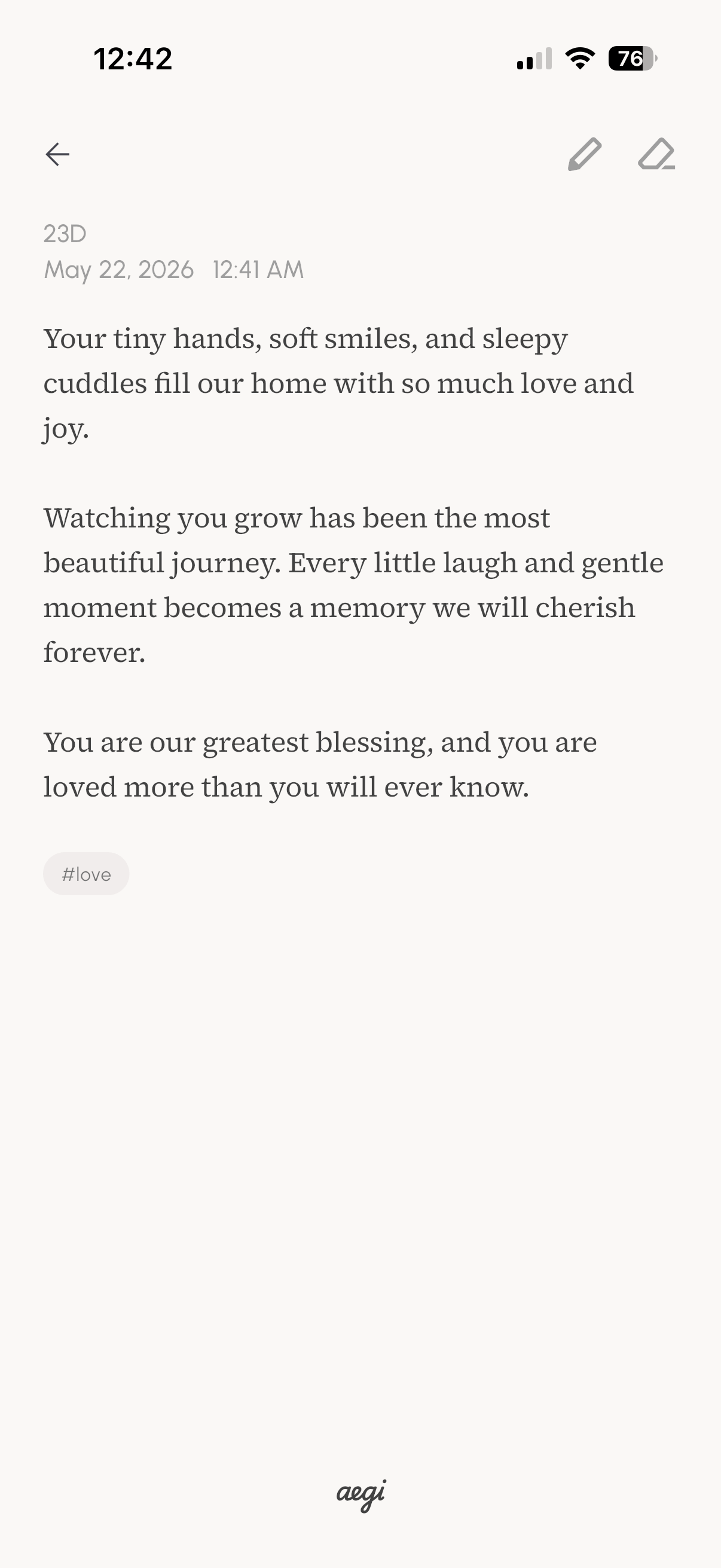 A single Aegi journal entry written in a refined serif font.