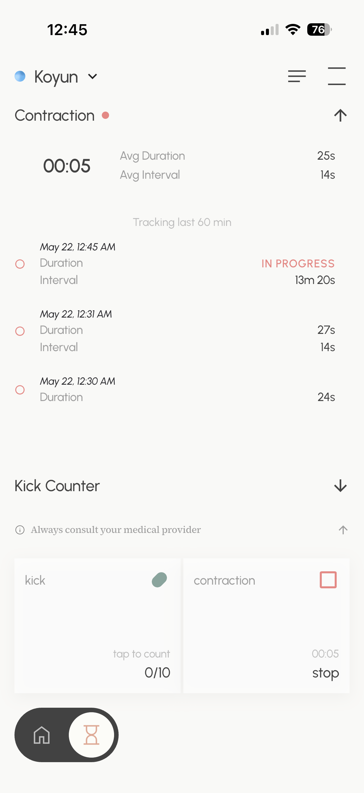 Aegi kick counter with kicks counted and undo and stop buttons.